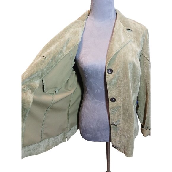 Womens Large Micro Corduroy Shacket Green Light Academia Classicore Corpcore - Picture 2 of 5